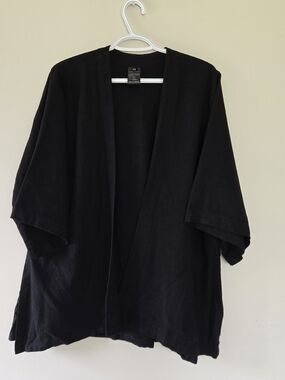 KALIYANA Black Linen Blend Kimono Jacket Lagenlook Avant-Garde S/M